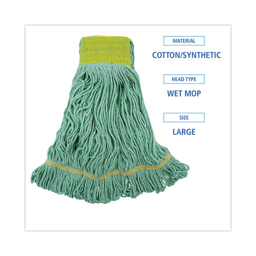BWK1200LCT - Boardwalk - EcoMop Looped-End Mop Head, Recycled Fibers, Large Size, Green, 12/Carton