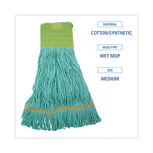 BWK1200MCT - Boardwalk - EcoMop Looped-End Mop Head, Recycled Fibers, Medium Size, Green, 12/Carton