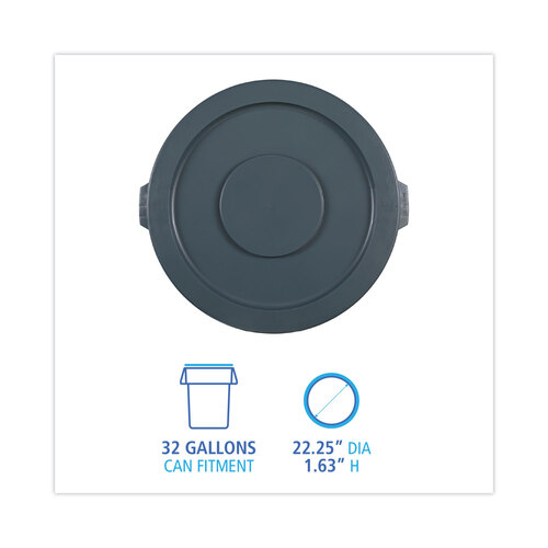 BWK32GLWRLIDG - Boardwalk - Lids for 32 gal Waste Receptacle, Flat-Top, Round, Plastic, Gray