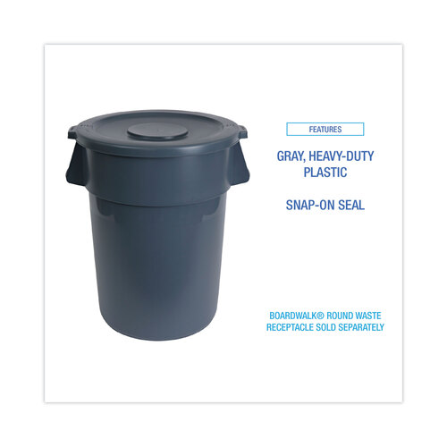 BWK32GLWRLIDG - Boardwalk - Lids for 32 gal Waste Receptacle, Flat-Top, Round, Plastic, Gray