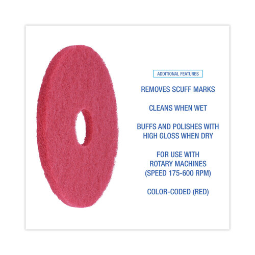 BWK4013RED - Boardwalk - Standard Floor Pads, 13" dia, Red, 5/Carton