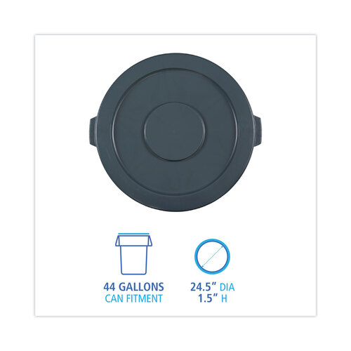 BWK44GLWRLIDGRA - Boardwalk - Lids for 44 gal Waste Receptacles, Flat-Top, Round, Plastic Gray