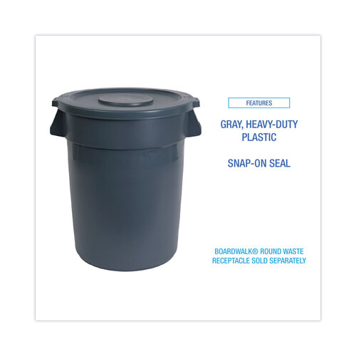 BWK44GLWRLIDGRA - Boardwalk - Lids for 44 gal Waste Receptacles, Flat-Top, Round, Plastic Gray