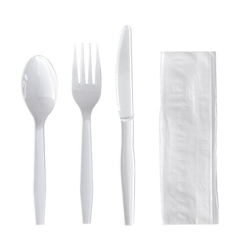 BWK4KITWHPS - BOARDWALK - Four-Piece Cutlery Kit, Fork/Knife/Napkin/Teaspoon, Mediumweight, Polystyrene, White, 250/Carton