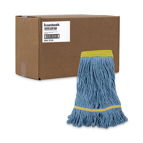 BWK501BL - Boardwalk - Super Loop Wet Mop Head, Cotton/Synthetic Fiber, 5&quot; Headband, Small Size, Blue, 12/Carton