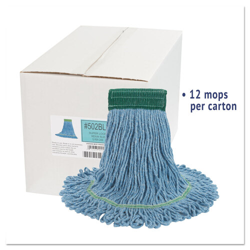 BWK502BLCT - Boardwalk - Super Loop Wet Mop Head, Cotton/Synthetic Fiber, 5&quot; Headband, Medium Size, Blue, 12/Carton