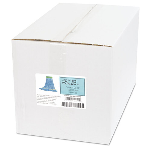 BWK502BLCT - Boardwalk - Super Loop Wet Mop Head, Cotton/Synthetic Fiber, 5&quot; Headband, Medium Size, Blue, 12/Carton