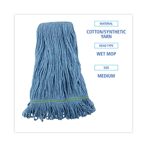 BWK502BLNB - Boardwalk - Super Loop Wet Mop Head, Cotton/Synthetic Fiber, 1&quot; Headband, Medium Size, Blue