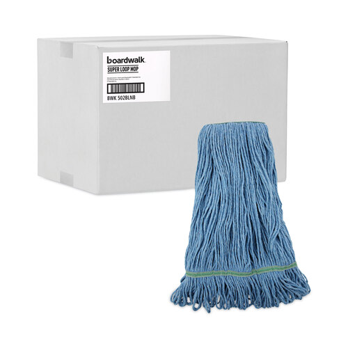 BWK502BLNBCT - Boardwalk - Super Loop Wet Mop Head, Cotton/Synthetic Fiber, 1&quot; Headband, Medium Size, Blue, 12/Carton