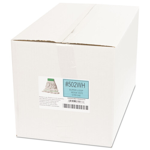 BWK502WHCT - Boardwalk - Super Loop Wet Mop Head, Cotton/Synthetic Fiber, 5&quot; Headband, Medium Size, White, 12/Carton