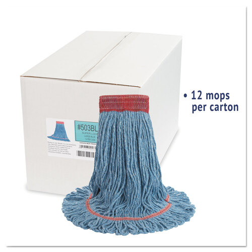 BWK503BLCT - Boardwalk - Super Loop Wet Mop Head, Cotton/Synthetic Fiber, 5&quot; Headband, Large Size, Blue, 12/Carton