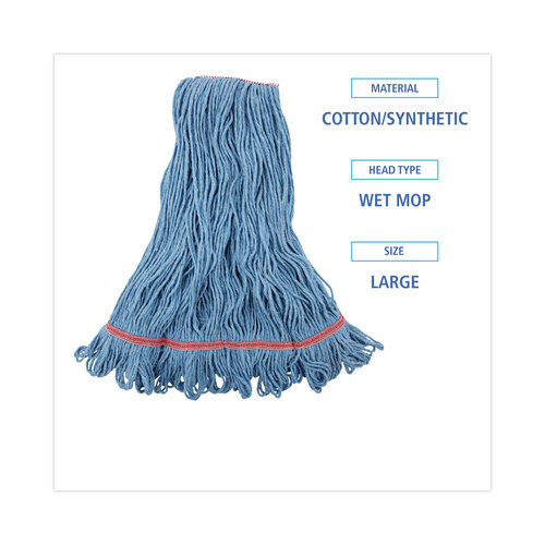 BWK503BLNB - Boardwalk - Super Loop Wet Mop Head, Cotton/Synthetic Fiber, 1&quot; Headband, Large Size, Blue, 12/Carton
