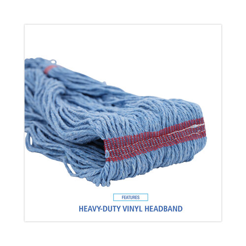 BWK503BLNB - Boardwalk - Super Loop Wet Mop Head, Cotton/Synthetic Fiber, 1&quot; Headband, Large Size, Blue, 12/Carton