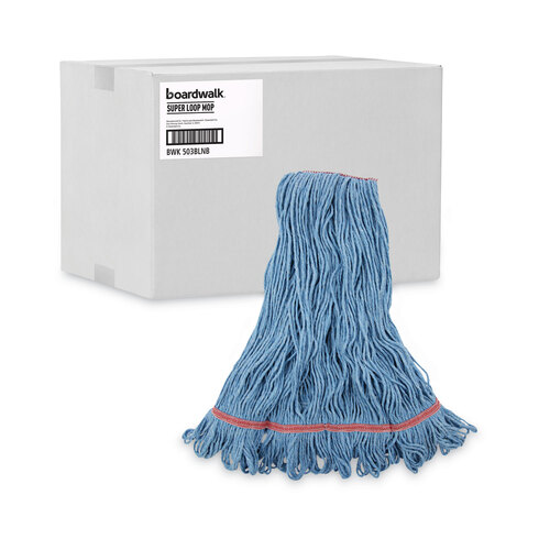 BWK503BLNB - Boardwalk - Super Loop Wet Mop Head, Cotton/Synthetic Fiber, 1&quot; Headband, Large Size, Blue, 12/Carton