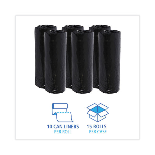 BWK510 - Boardwalk - Low-Density Waste Can Liners, 16 gal, 1 mil, 24 x 32, Black, 10 Bags/Roll, 15 Rolls/Carton