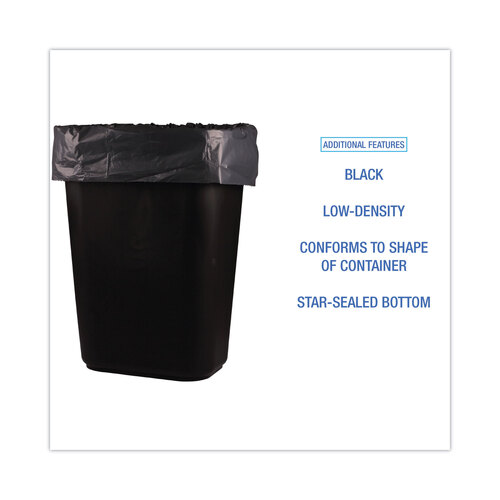 BWK510 - Boardwalk - Low-Density Waste Can Liners, 16 gal, 1 mil, 24 x 32, Black, 10 Bags/Roll, 15 Rolls/Carton