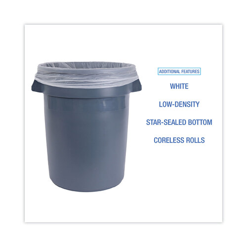 BWK512 - Boardwalk - Low-Density Waste Can Liners, 33 gal, 0.6 mil, 33 x 39, White, 25 Bags/Roll, 6 Rolls/Carton