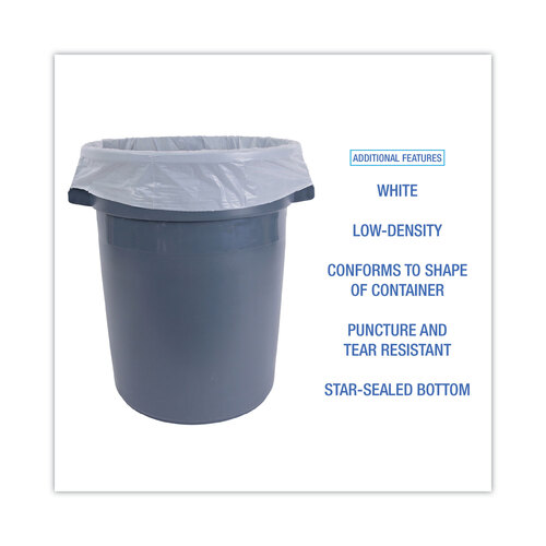 BWK515 - Boardwalk - Linear Low Density Can Liners, 55 gal, 0.63 mil, 38&quot; x 58&quot;, White, 10 Bags/Roll, 10 Rolls/Carton