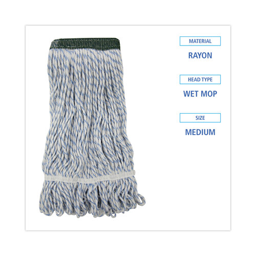 BWK552 - Unisan - Mop Head, Floor Finish, Looped-End, Mesh Headband, Medium, Blue Stripe