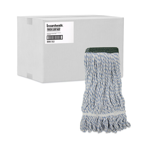 BWK552 - Unisan - Mop Head, Floor Finish, Looped-End, Mesh Headband, Medium, Blue Stripe
