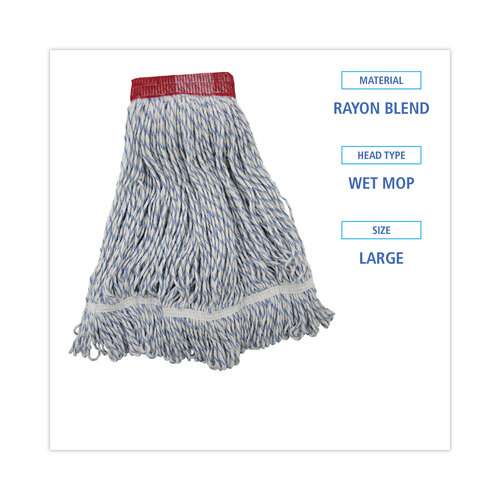 BWK553 - Unisan - Mop Head, Floor Finish, Looped-End, Mesh Headband, Large, Blue Stripe