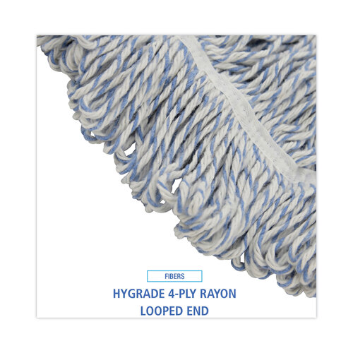 BWK553 - Unisan - Mop Head, Floor Finish, Looped-End, Mesh Headband, Large, Blue Stripe