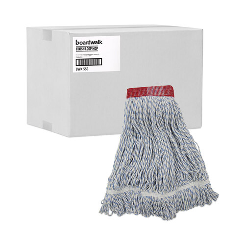 BWK553 - Unisan - Mop Head, Floor Finish, Looped-End, Mesh Headband, Large, Blue Stripe