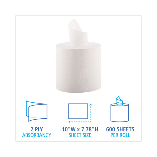 BWK6400 - Boardwalk - Center-Pull Hand Towels, 2-Ply, Perforated, 7.87 x 10, White, 600/Roll, 6 Rolls/Carton