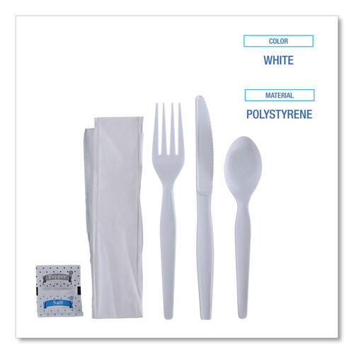 BWKFKTNSHWPSWH - Boardwalk - Six-Piece Cutlery Kit, Condiment/Fork/Knife/Napkin/Spoon, Heavyweight, White, 250/Carton