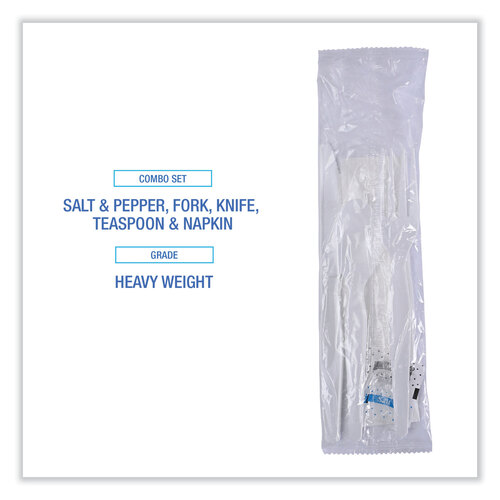 BWKFKTNSHWPSWH - Boardwalk - Six-Piece Cutlery Kit, Condiment/Fork/Knife/Napkin/Spoon, Heavyweight, White, 250/Carton