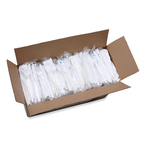 BWKFKTNSHWPSWH - Boardwalk - Six-Piece Cutlery Kit, Condiment/Fork/Knife/Napkin/Spoon, Heavyweight, White, 250/Carton