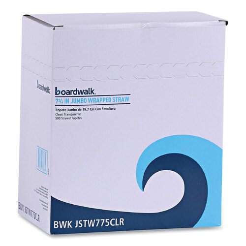 BWKJSTW775CLR - Boardwalk - Wrapped Jumbo Straws, 7.75&quot;, Polypropylene, Clear, 12,000/Carton