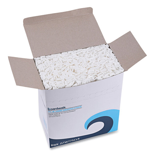 BWKJSTW775CLR - Boardwalk - Wrapped Jumbo Straws, 7.75&quot;, Polypropylene, Clear, 12,000/Carton