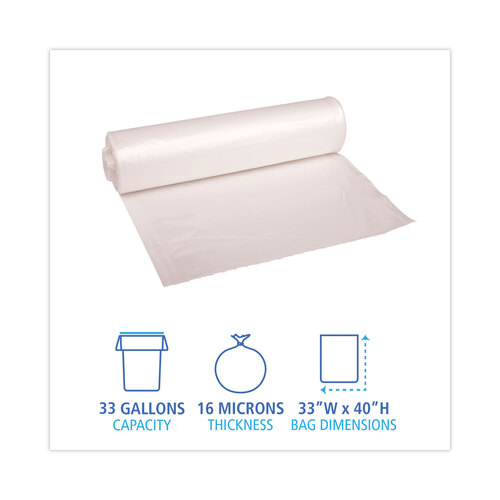 BWKRH3340S - Boardwalk - High Density Industrial Can Liners Coreless Rolls, 33 gal, 16 microns, 33 x 40, Natural, 25 Bags/Roll, 10 Rolls/Carton