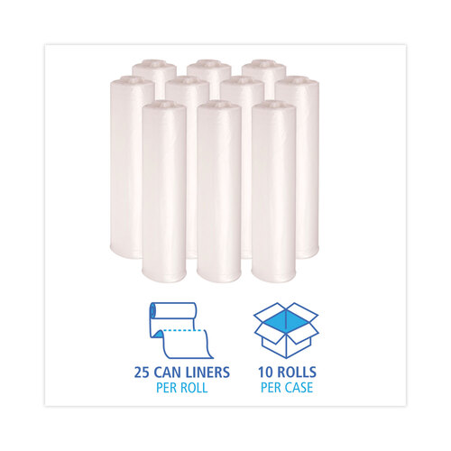 BWKRH3340S - Boardwalk - High Density Industrial Can Liners Coreless Rolls, 33 gal, 16 microns, 33 x 40, Natural, 25 Bags/Roll, 10 Rolls/Carton