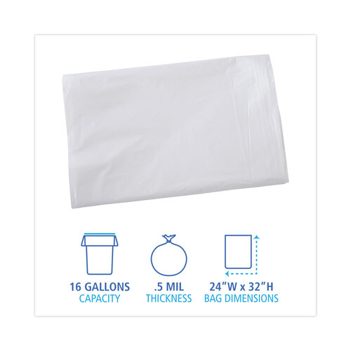 BWKW2432X - Boardwalk - Linear Low Density Industrial Can Liners, 16 gal, 0.5 mil, 24 x 32, White, 500/Carton