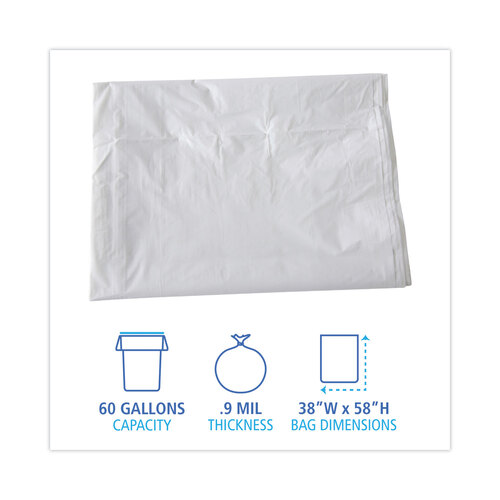 BWKW3858X - Boardwalk - Linear Low Density Industrial Can Liners, 60 gal, 0.9 mil, 38 x 58, White, 100/Carton