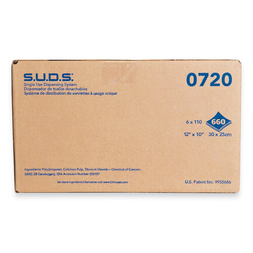 CHI0720 - Chicopee - S.U.D.S. Single Use Dispensing System Towels For Quat, 10 x 12, Unscented, White, 110/Roll, 6 Rolls/Carton