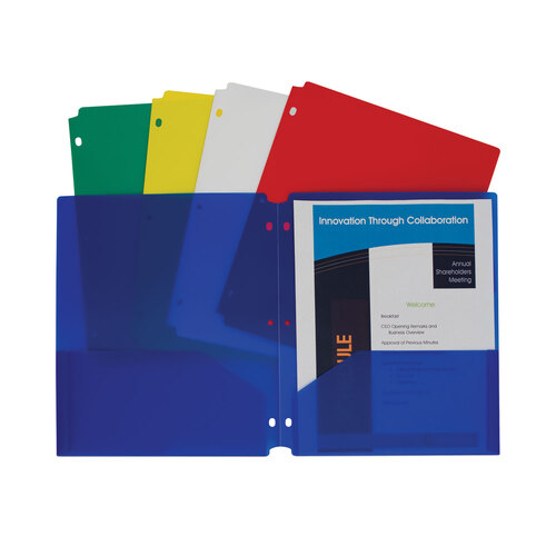 CLI32930 - C-Line Products - Two-Pocket Heavyweight Poly Portfolio Folder, 3-Hole Punch, 11 x 8.5, Assorted, 10/Pack
