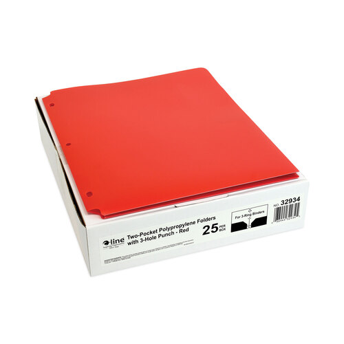 CLI32934 - C-Line Products - Two-Pocket Heavyweight Poly Portfolio Folder, 3-Hole Punch, 11 x 8.5, Red, 25/Box