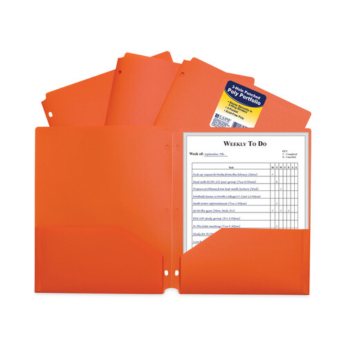 CLI33932BX - C-Line Products - Two-Pocket Heavyweight Poly Portfolio Folder, 3-Hole Punch, 11 x 8.5, Orange, 25/Box