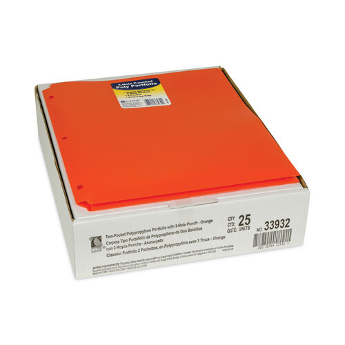 CLI33932BX - C-Line Products - Two-Pocket Heavyweight Poly Portfolio Folder, 3-Hole Punch, 11 x 8.5, Orange, 25/Box