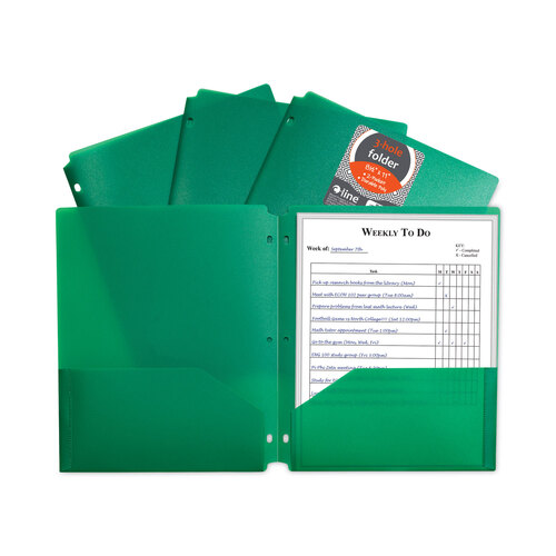CLI33933BX - C-Line Products - Two-Pocket Heavyweight Poly Portfolio Folder, 3-Hole Punch, 11 x 8.5, Green, 25/Box