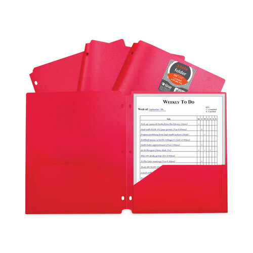CLI33934BX - C-Line Products - Two-Pocket Heavyweight Poly Portfolio Folder, 3-Hole Punch, 11 x 8.5, Red, 25/Box