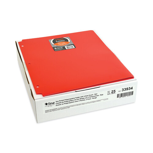 CLI33934BX - C-Line Products - Two-Pocket Heavyweight Poly Portfolio Folder, 3-Hole Punch, 11 x 8.5, Red, 25/Box