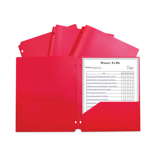 CLI33934BX - C-Line Products - Two-Pocket Heavyweight Poly Portfolio Folder, 3-Hole Punch, 11 x 8.5, Red, 25/Box