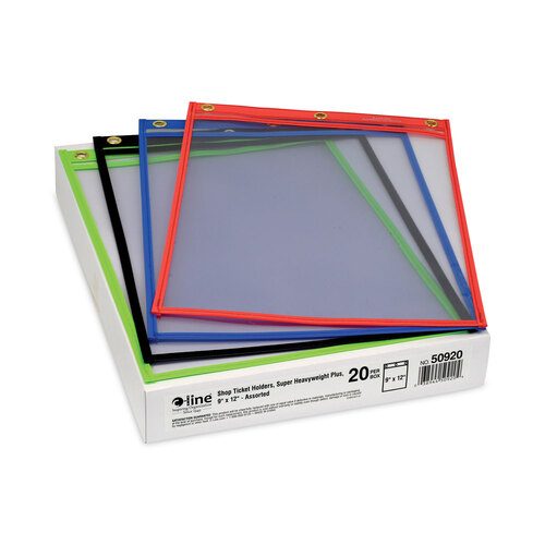 CLI50920 - C-Line Products - Heavy-Duty Super Heavyweight Plus Stitched Shop Ticket Holders, Clear/Assorted, 9 x 12, 20/Box