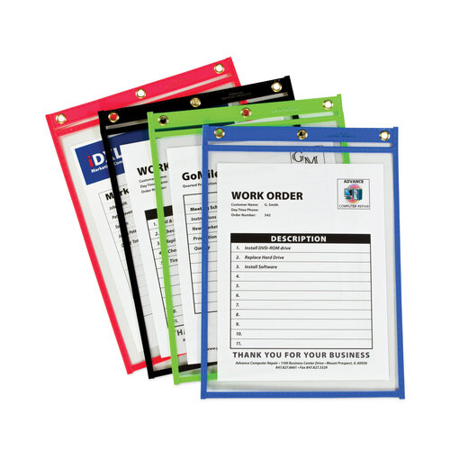 CLI50920 - C-Line Products - Heavy-Duty Super Heavyweight Plus Stitched Shop Ticket Holders, Clear/Assorted, 9 x 12, 20/Box