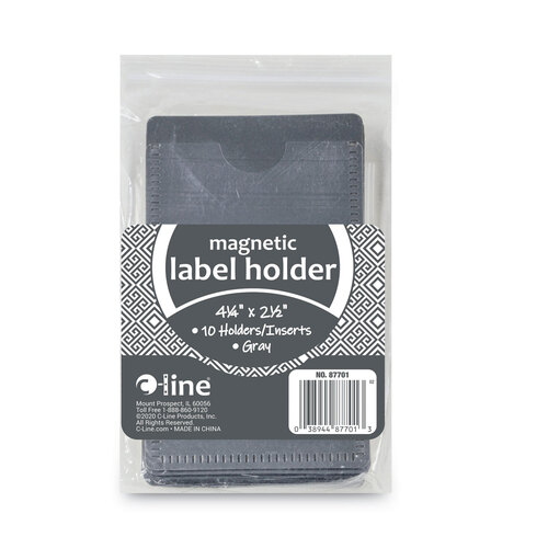 CLI87701 - C-Line Products - Slap-Stick Magnetic Label Holders, Side Load, 4.25 x 2.5, Gray, 10/Pack