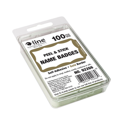 CLI92266 - C-Line Products - Self-Adhesive Name Badges, 3.5 x 2.25, Gold, 100/Box